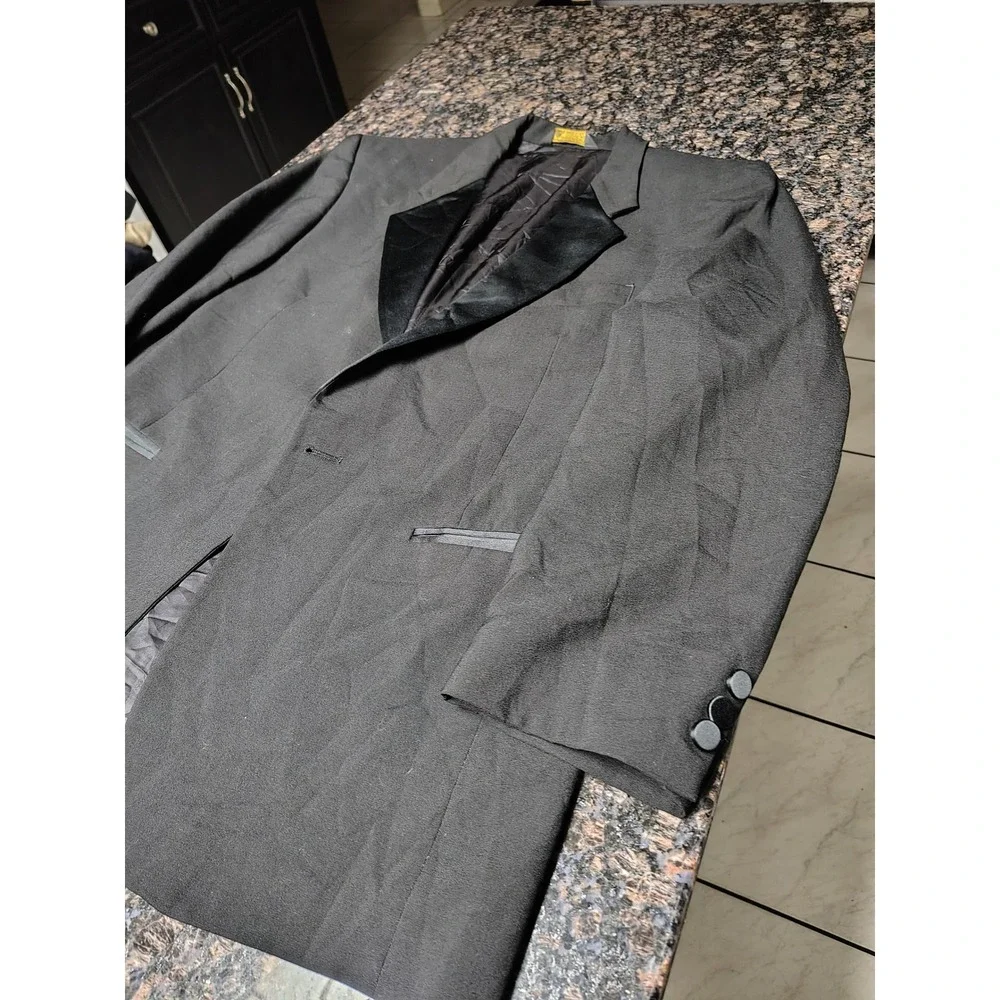 Courreges Homme Paris Mens Black 100% Wool Tuxedo Jacket Velvet Peak Lapel USA